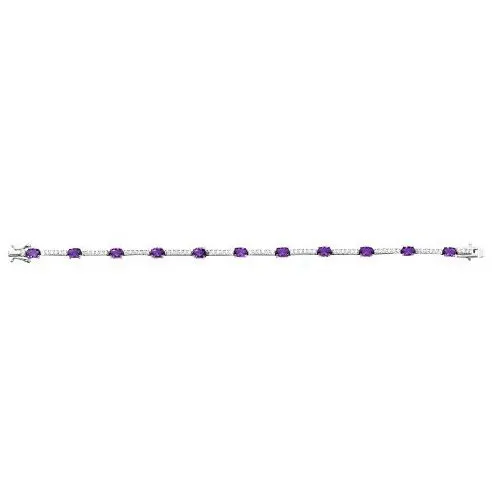 Sterling Silver Rhodium Plated CZ Simulated Amethyst Tennis Bracelet