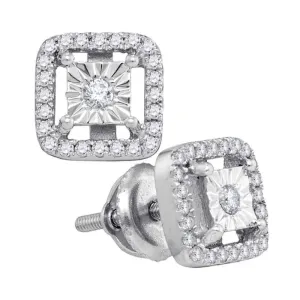 Sterling Silver Round Diamond Miracle Solitaire Square Stud Earrings 1/4 CTTW
