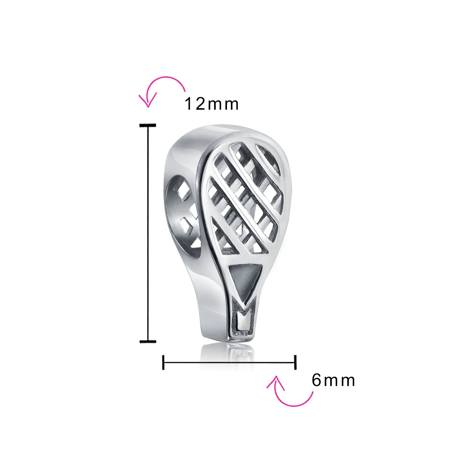 Sterling Silver Tennis Racquet Charm Bead for European Bracelets