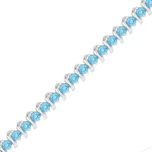 Sterling Silver Womens Round Lab-Created Blue Topaz Tennis Bracelet 6-1/2 Cttw