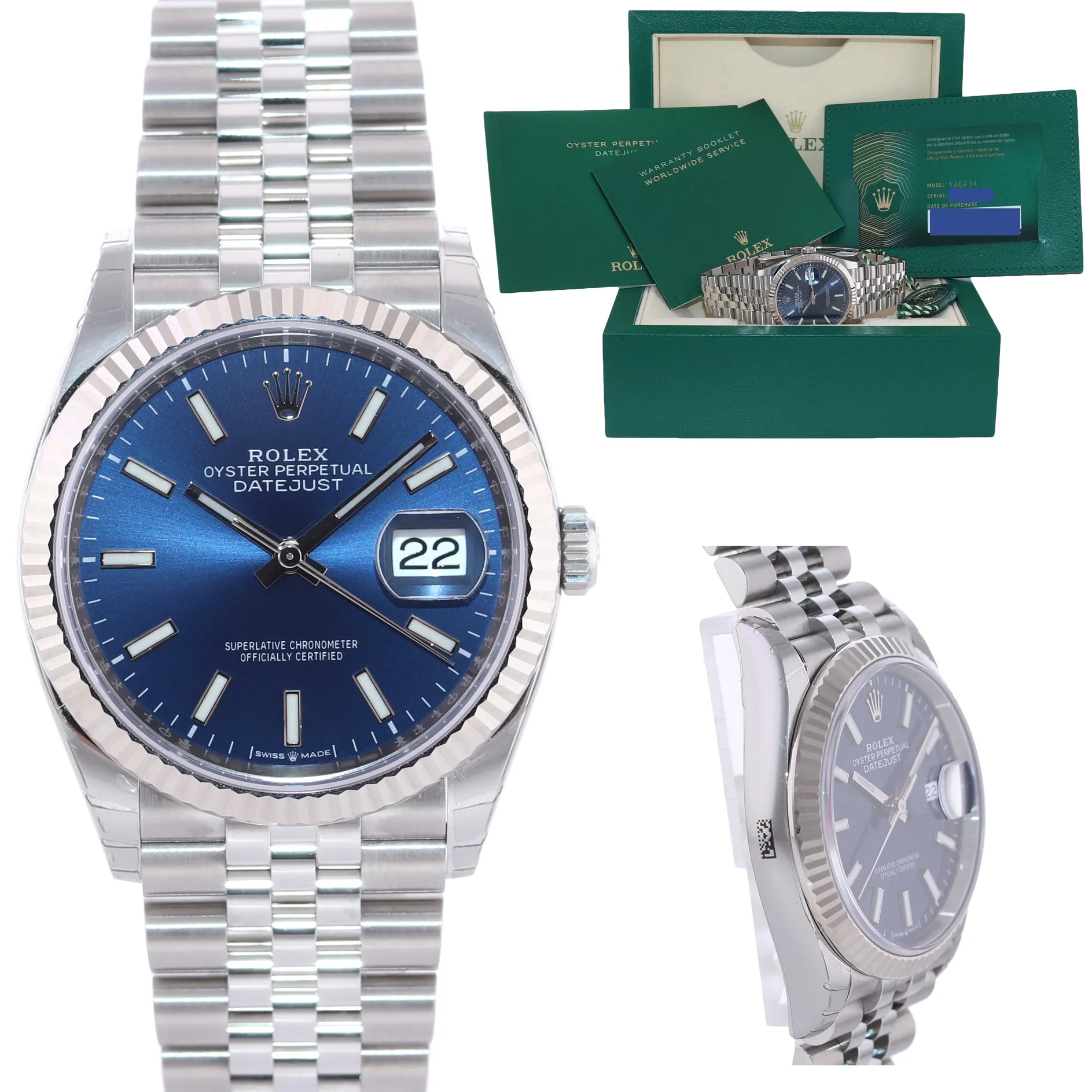 Stickers 2021 PAPERS Rolex DateJust Blue Jubilee 126234 Steel Gold Fluted Watch