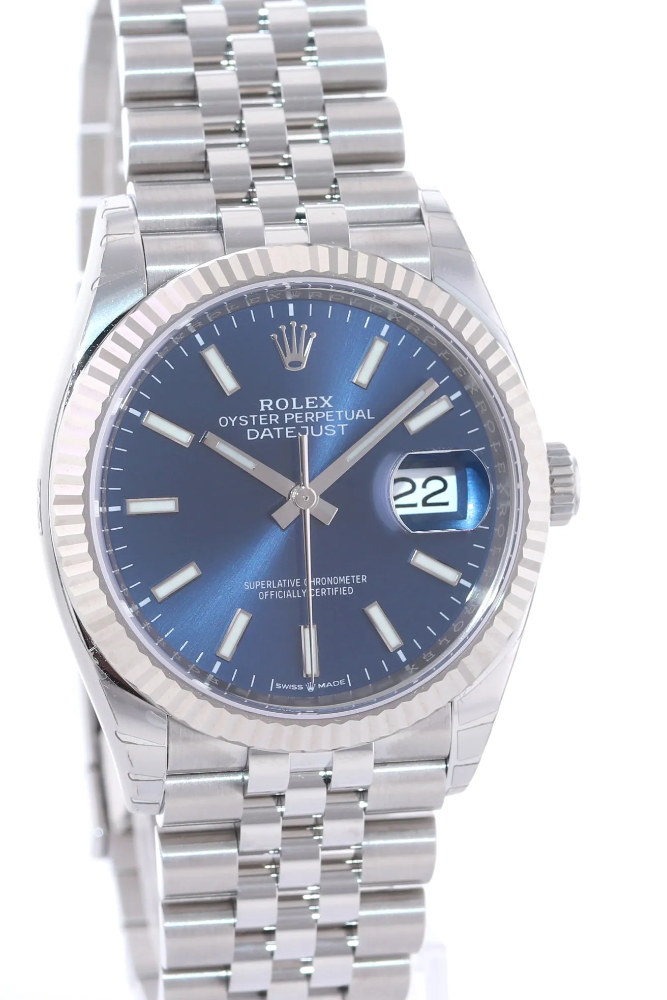 Stickers 2021 PAPERS Rolex DateJust Blue Jubilee 126234 Steel Gold Fluted Watch