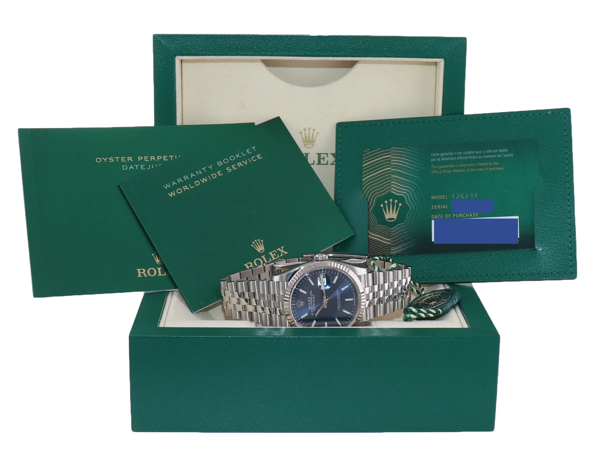 Stickers 2021 PAPERS Rolex DateJust Blue Jubilee 126234 Steel Gold Fluted Watch