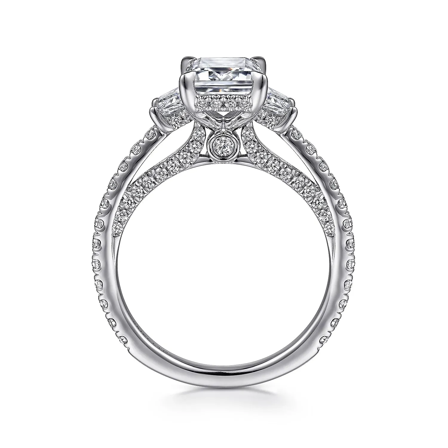 Straight Three Stone Emerald Cut Diamond Engagement Ring Mounting