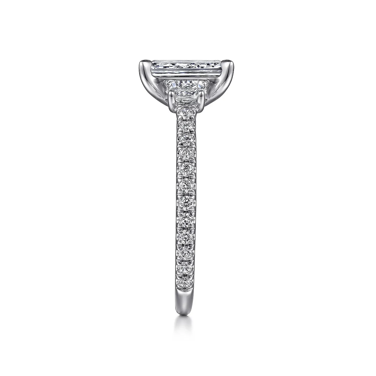 Straight Three Stone Emerald Cut Diamond Engagement Ring Mounting