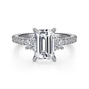 Straight Three Stone Emerald Cut Diamond Engagement Ring Mounting