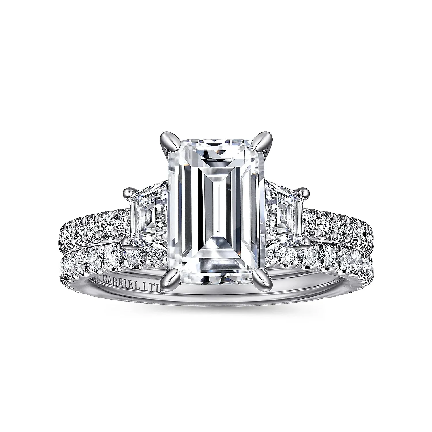 Straight Three Stone Emerald Cut Diamond Engagement Ring Mounting