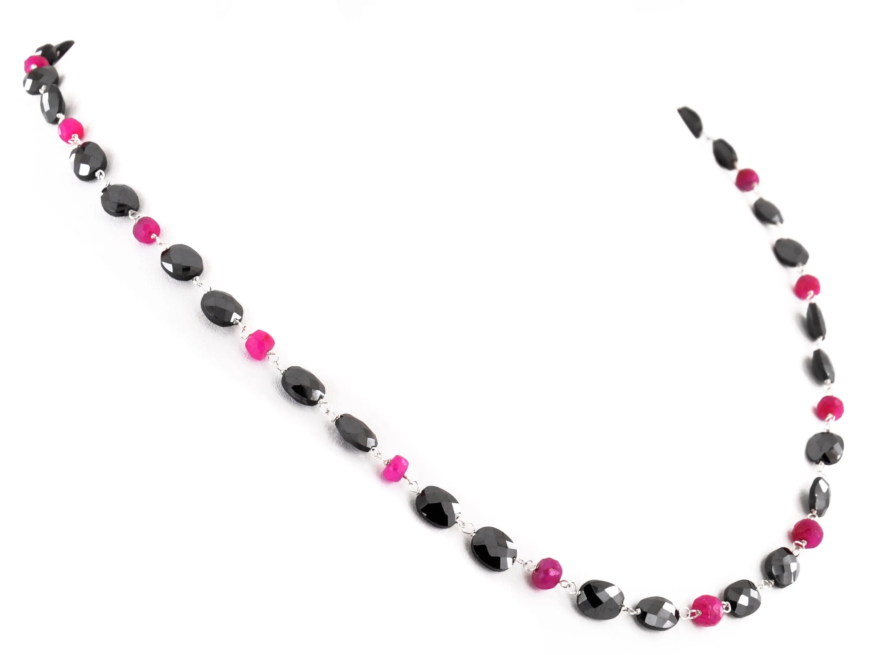 Stunning Oval Fancy Black Diamond Beads with Ruby Beads Necklace. Very Elegant & Designer Collection. AAA Certified