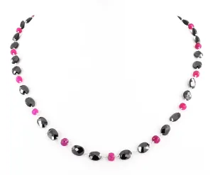Stunning Oval Fancy Black Diamond Beads with Ruby Beads Necklace. Very Elegant & Designer Collection. AAA Certified