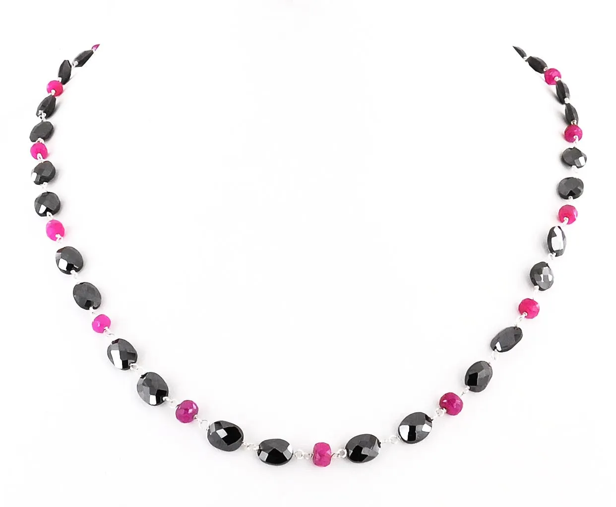 Stunning Oval Fancy Black Diamond Beads with Ruby Beads Necklace. Very Elegant & Designer Collection. AAA Certified
