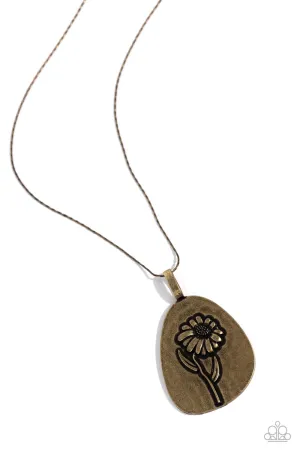 Sunflower Shift - Brass - Flower Abstract Teardrop Paparazzi Long Necklace