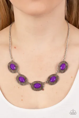 Sunshiny Shimmer - Purple - Faceted Oval Bead Sunburst Paparazzi Short Necklace