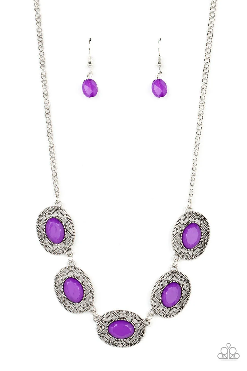 Sunshiny Shimmer - Purple - Faceted Oval Bead Sunburst Paparazzi Short Necklace