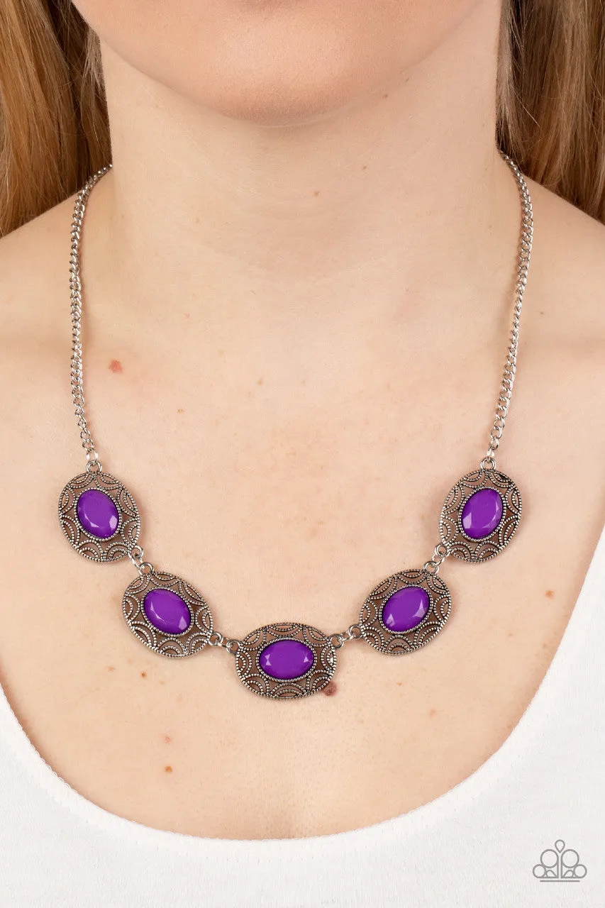 Sunshiny Shimmer - Purple - Faceted Oval Bead Sunburst Paparazzi Short Necklace