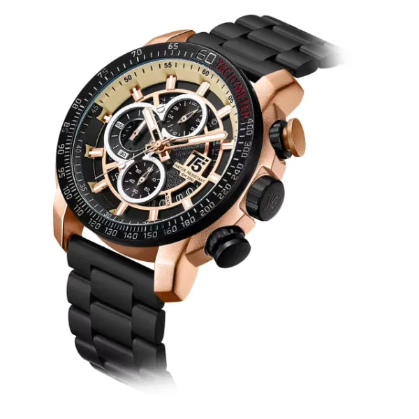 T5 Black Stainless Steel Black Dial Chronograph Quartz Watch for Gents - H3710G-E