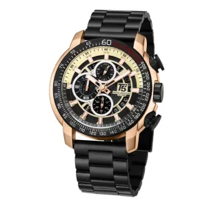 T5 Black Stainless Steel Black Dial Chronograph Quartz Watch for Gents - H3710G-E