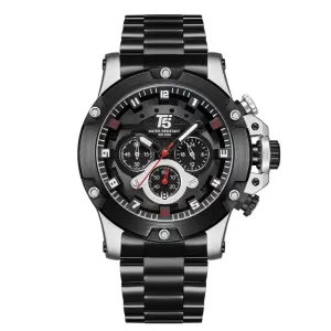 T5 Black Stainless Steel Black Dial Chronograph Quartz Watch for Gents - H3760G-B