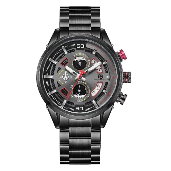 T5 Black Stainless Steel Gray Dial Chronograph Quartz Watch for Gents - H3733G-C