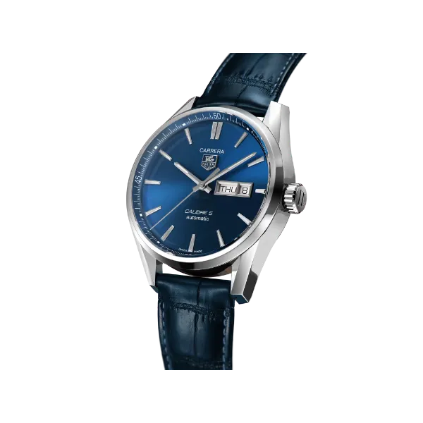 Tag Heuer Carrera Calibre 5 Blue Leather Strap Blue Dial Automatic Watch for Gents - WAR201E.FC6292