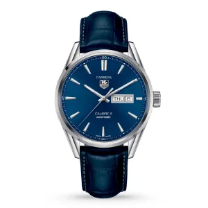 Tag Heuer Carrera Calibre 5 Blue Leather Strap Blue Dial Automatic Watch for Gents - WAR201E.FC6292