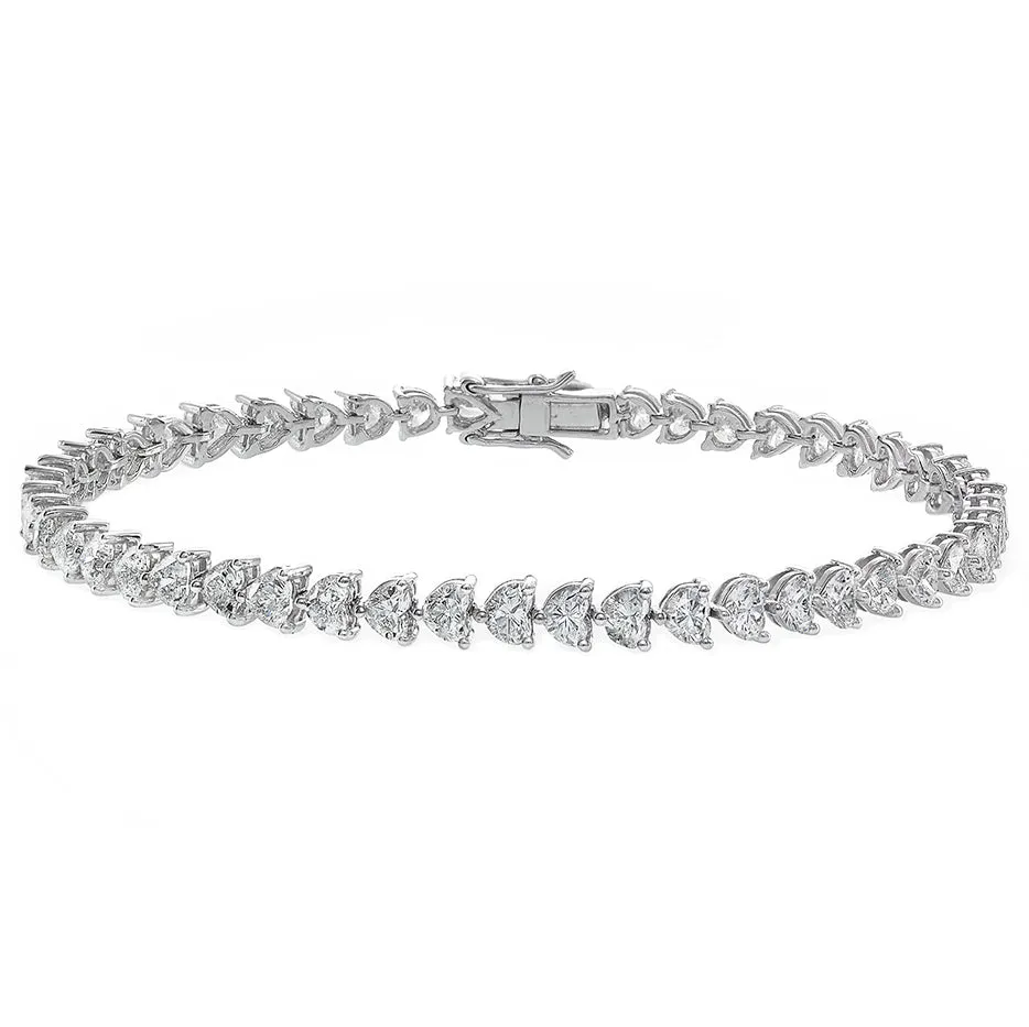 Tennis Bracelet with Heart Shape Natural Diamond (5.08ct) in 18K White Gold