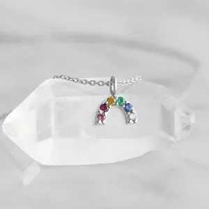 The Rainbow Sapphire Charm Necklace | 10K White Gold