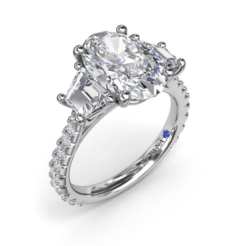 Three Stone Oval and Trapezoid Engagement Ring