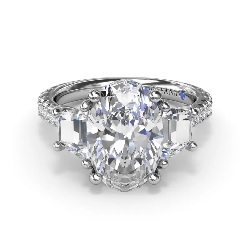 Three Stone Oval and Trapezoid Engagement Ring