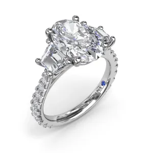 Three Stone Oval and Trapezoid Engagement Ring