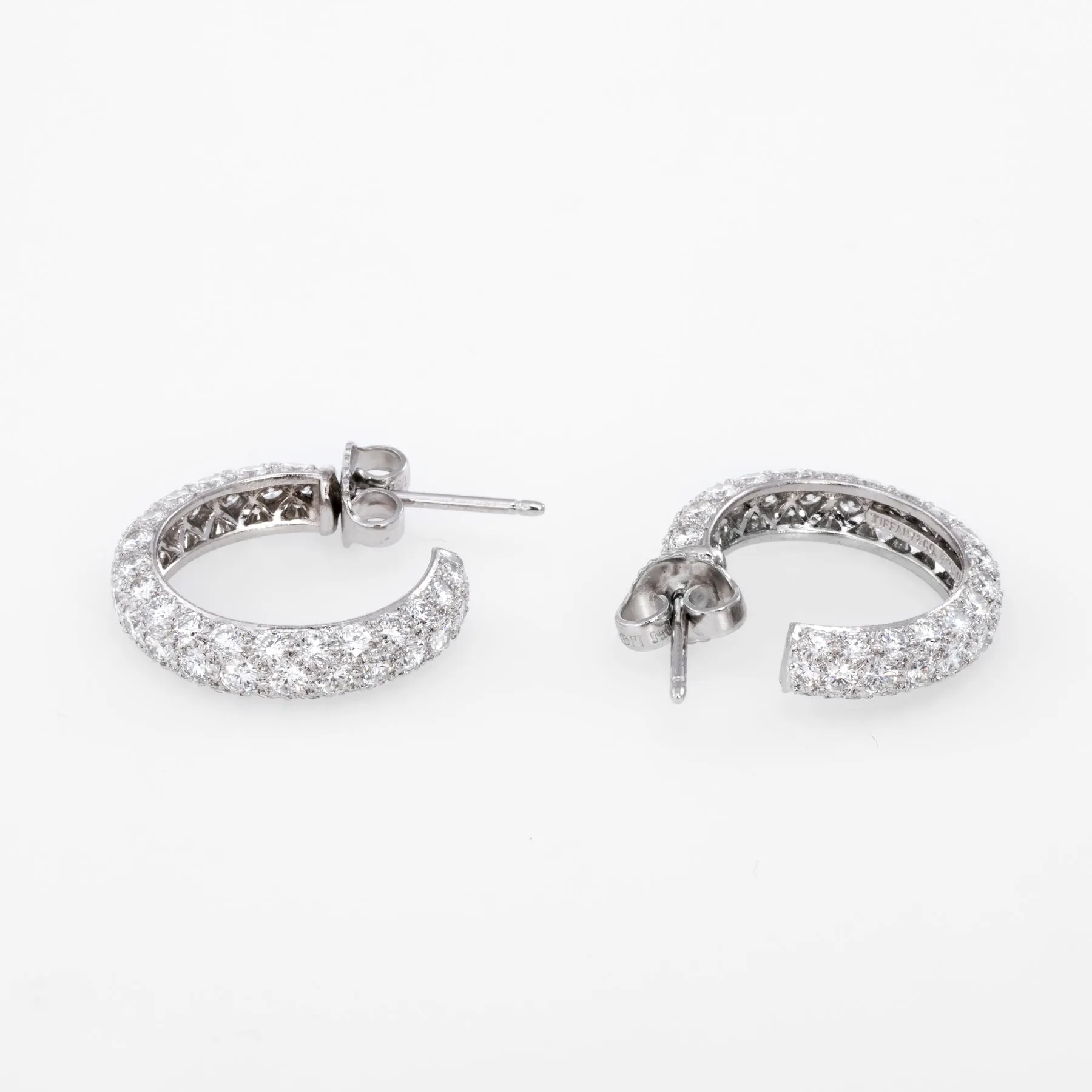 Tiffany & Co Etoile Hoop Earrings Pave 3 Row Diamond Platinum