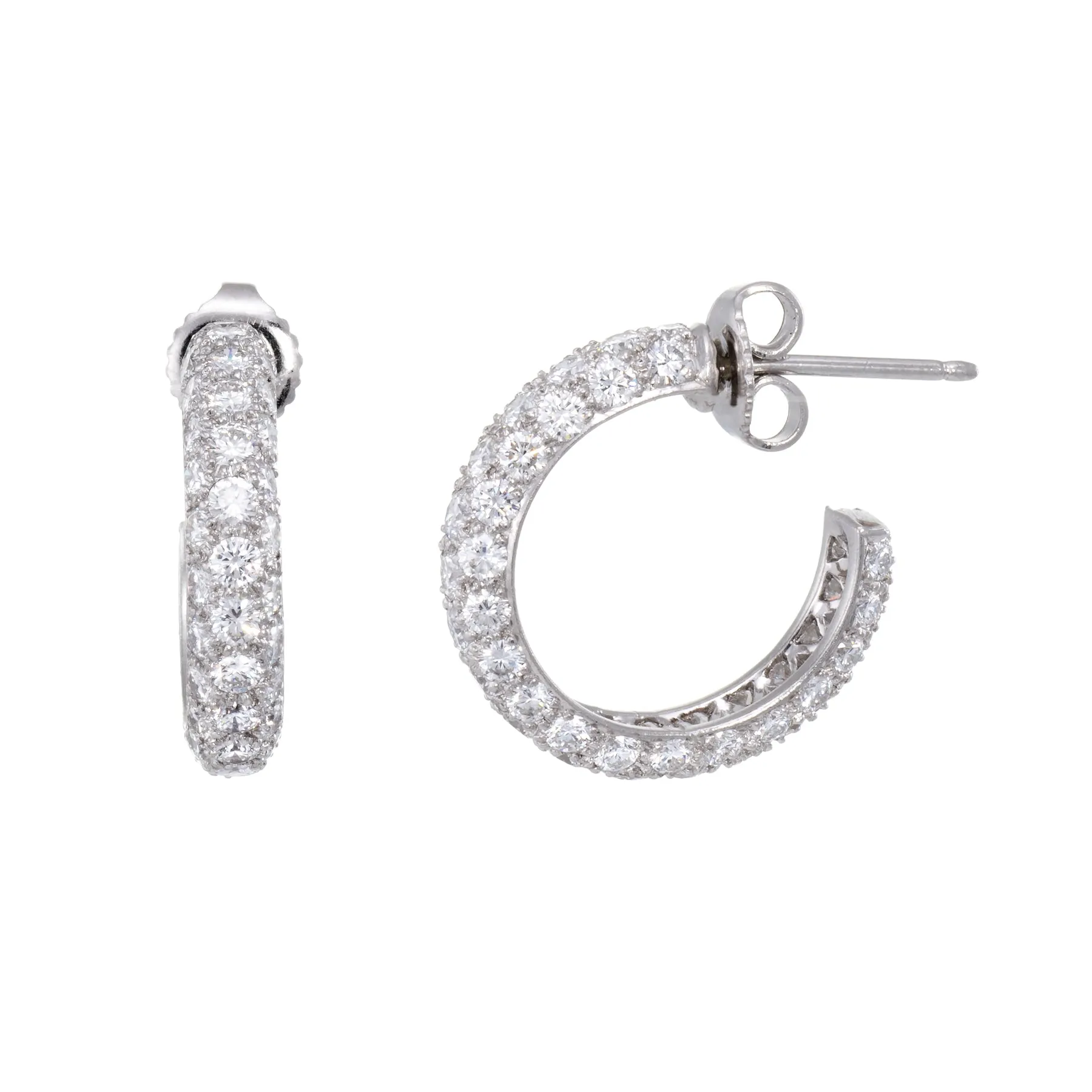 Tiffany & Co Etoile Hoop Earrings Pave 3 Row Diamond Platinum