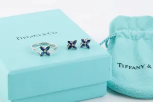 Tiffany & Co. Platinum Sapphire Victoria Earring & Ring Set Size 5.75 (4.97g.)