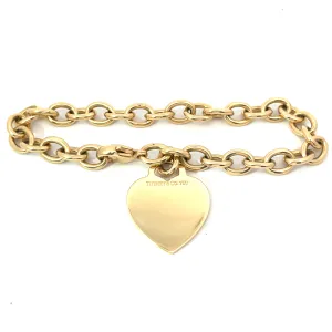 TIFFANY & CO - Vintage 18K Yellow Gold Heart Tag Charm Oval Link Bracelet