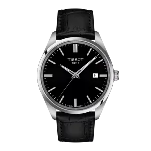Tissot T-Classic Black Leather Strap Black Dial Quartz Watch for Gents - T150.410.16.051.00