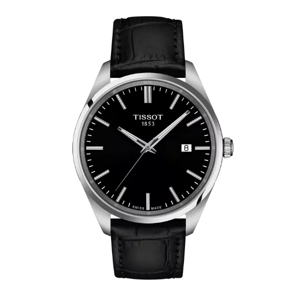 Tissot T-Classic Black Leather Strap Black Dial Quartz Watch for Gents - T150.410.16.051.00