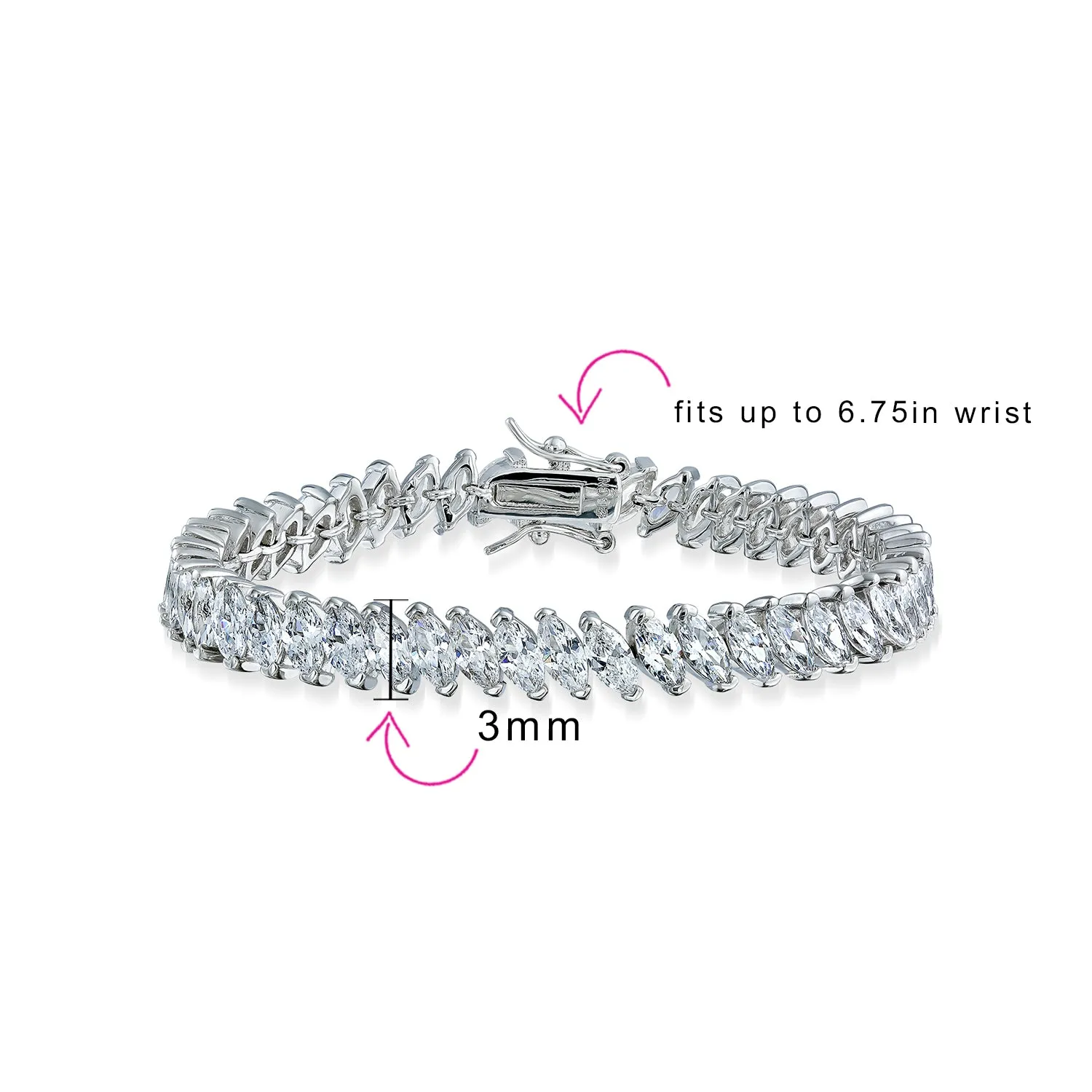 Traditional Bridal Vintage Style CZ Marquise Tennis Bracelet 14K Gold 7 Inch
