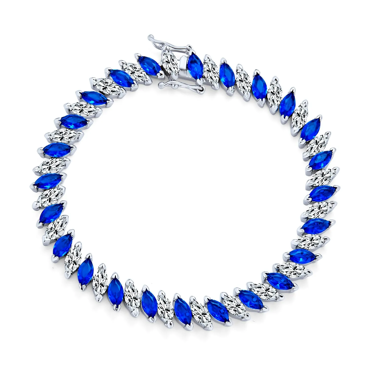 Traditional Bridal Vintage Style CZ Marquise Tennis Bracelet 14K Gold 7 Inch