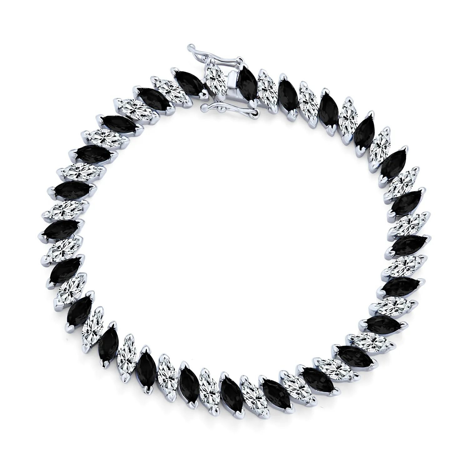 Traditional Bridal Vintage Style CZ Marquise Tennis Bracelet 14K Gold 7 Inch