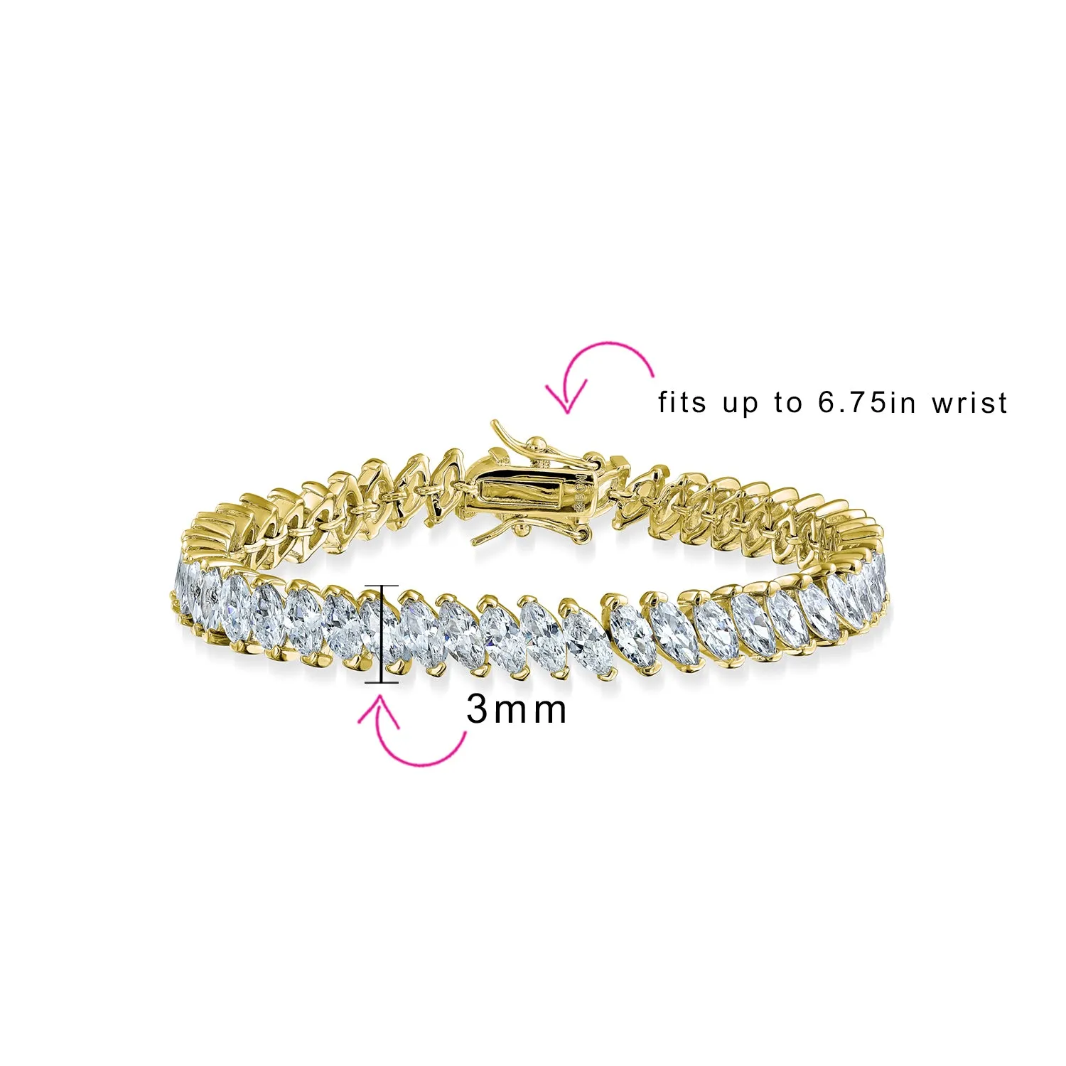 Traditional Bridal Vintage Style CZ Marquise Tennis Bracelet 14K Gold 7 Inch