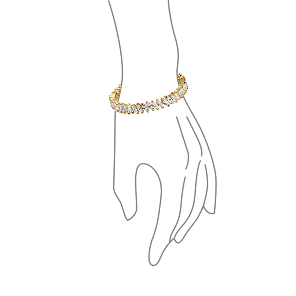 Traditional Bridal Vintage Style CZ Marquise Tennis Bracelet 14K Gold 7 Inch