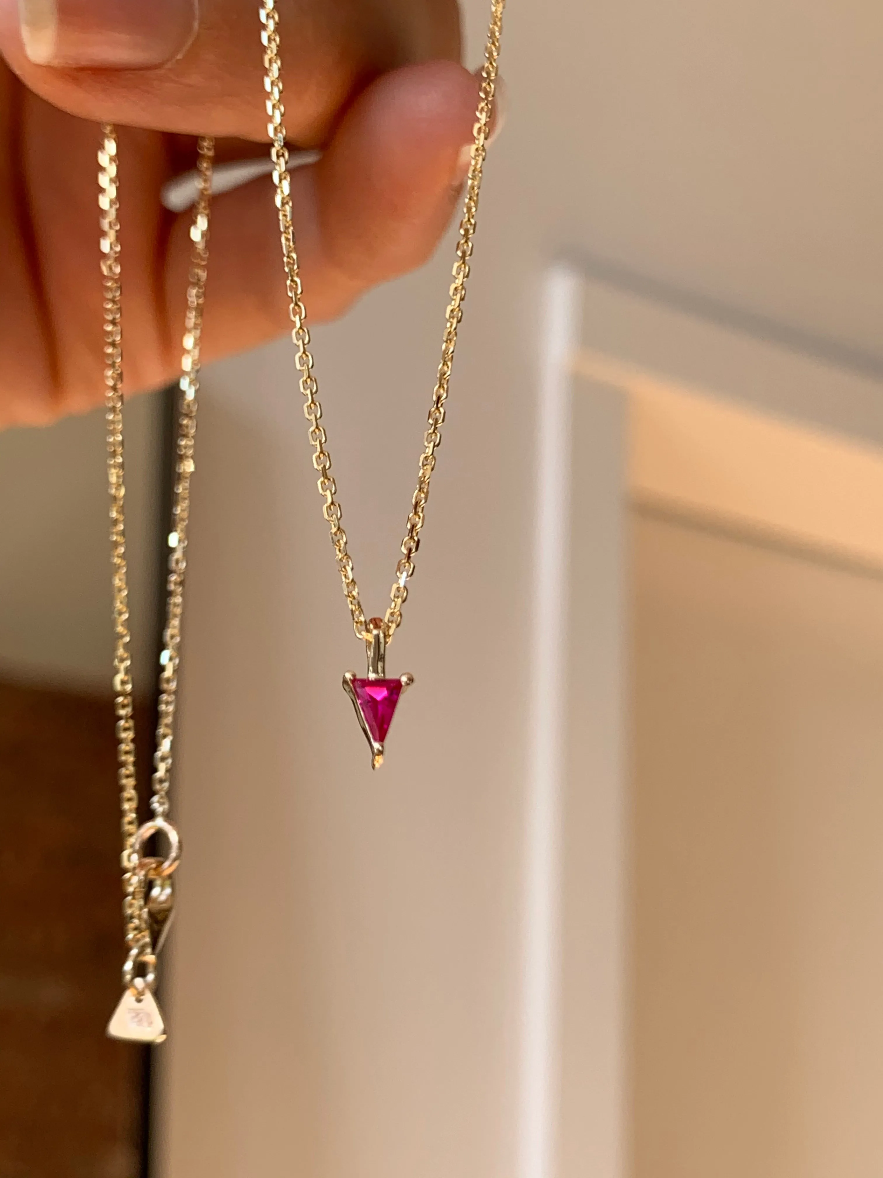 Triangle Ruby Pendant Necklace