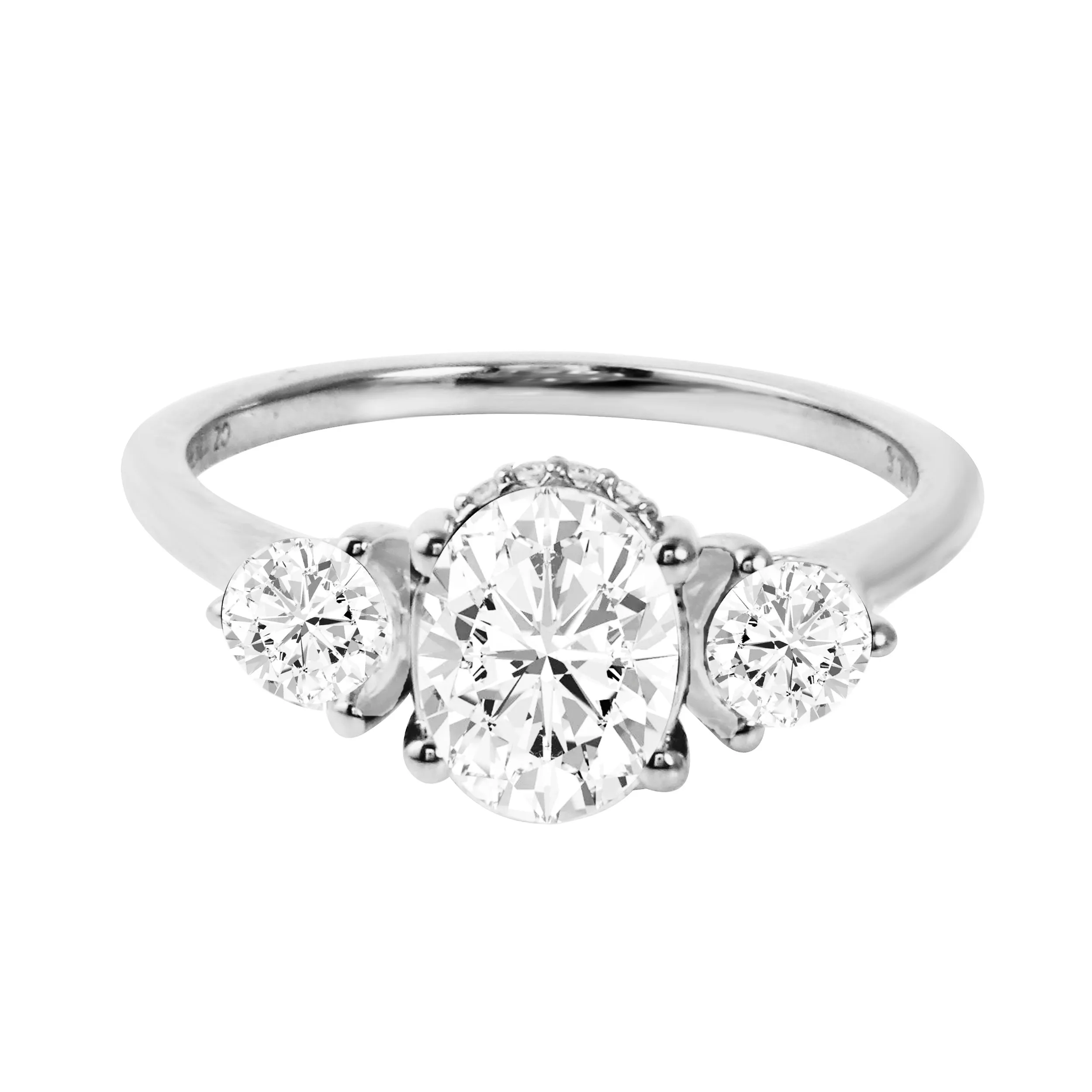 Trio Oval and Round Diamond Engagement Ring Setting