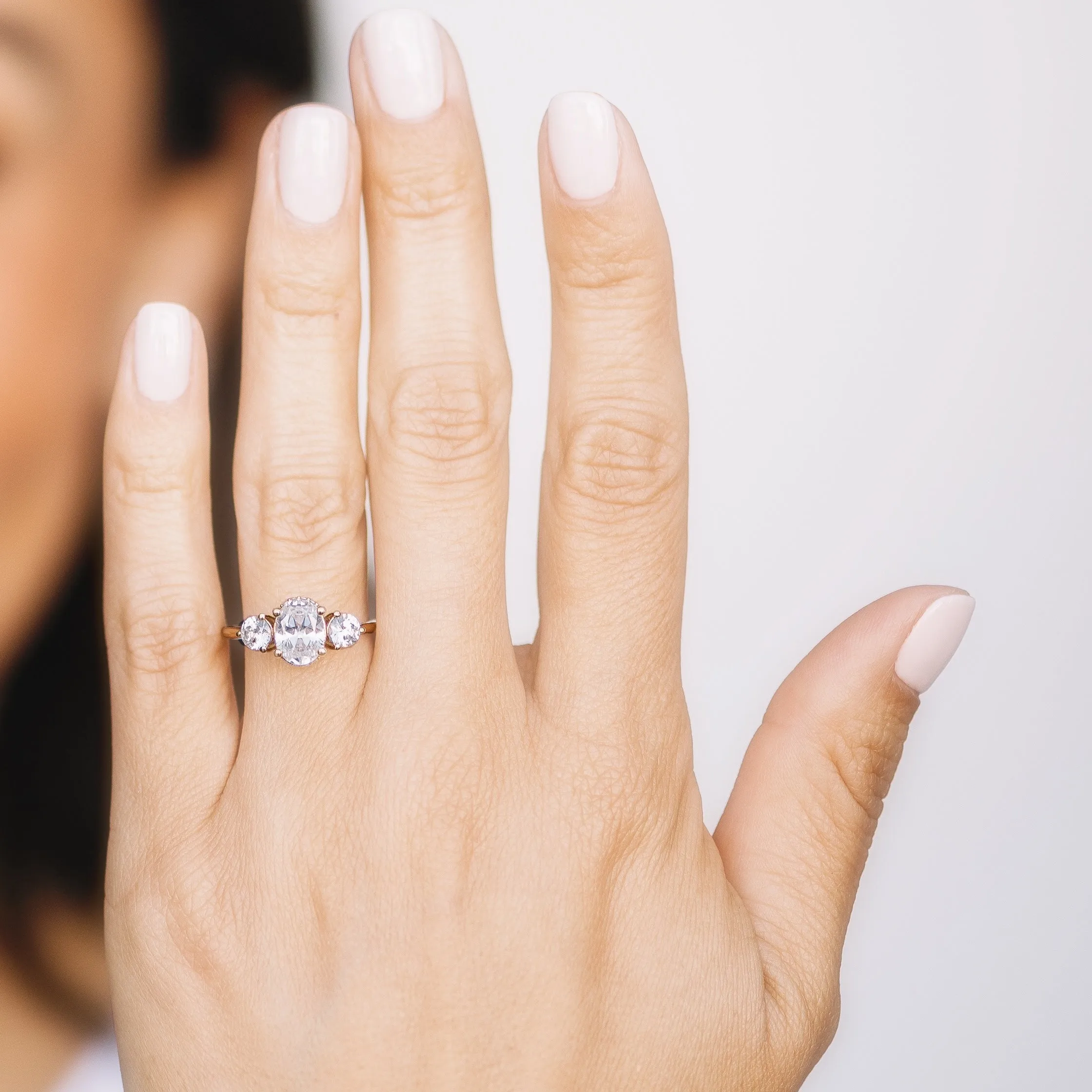 Trio Oval and Round Diamond Engagement Ring Setting