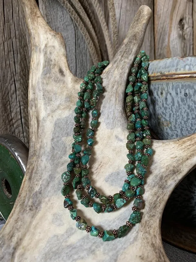 Triple Strand Natural Turquoise Copper Collar Necklace