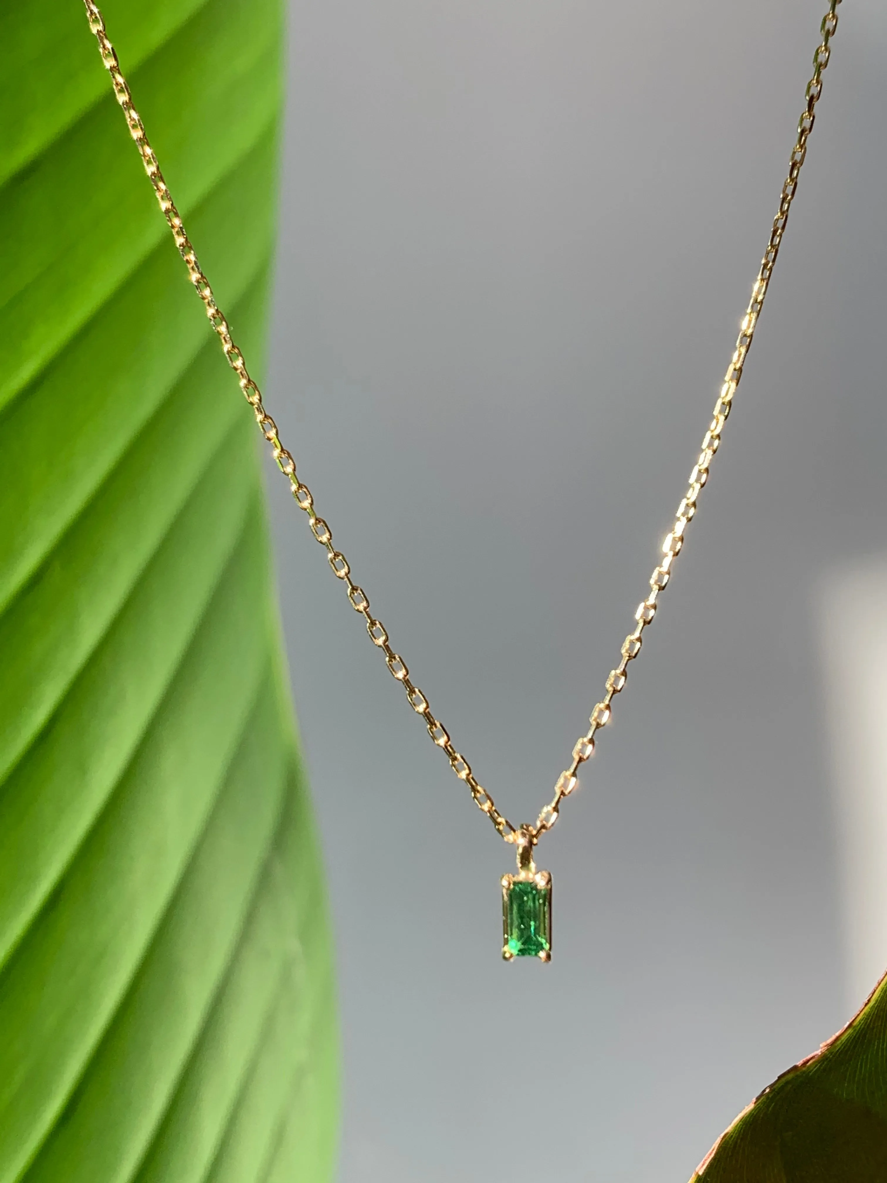 Tsavorite Baguette Cut Gem Necklace