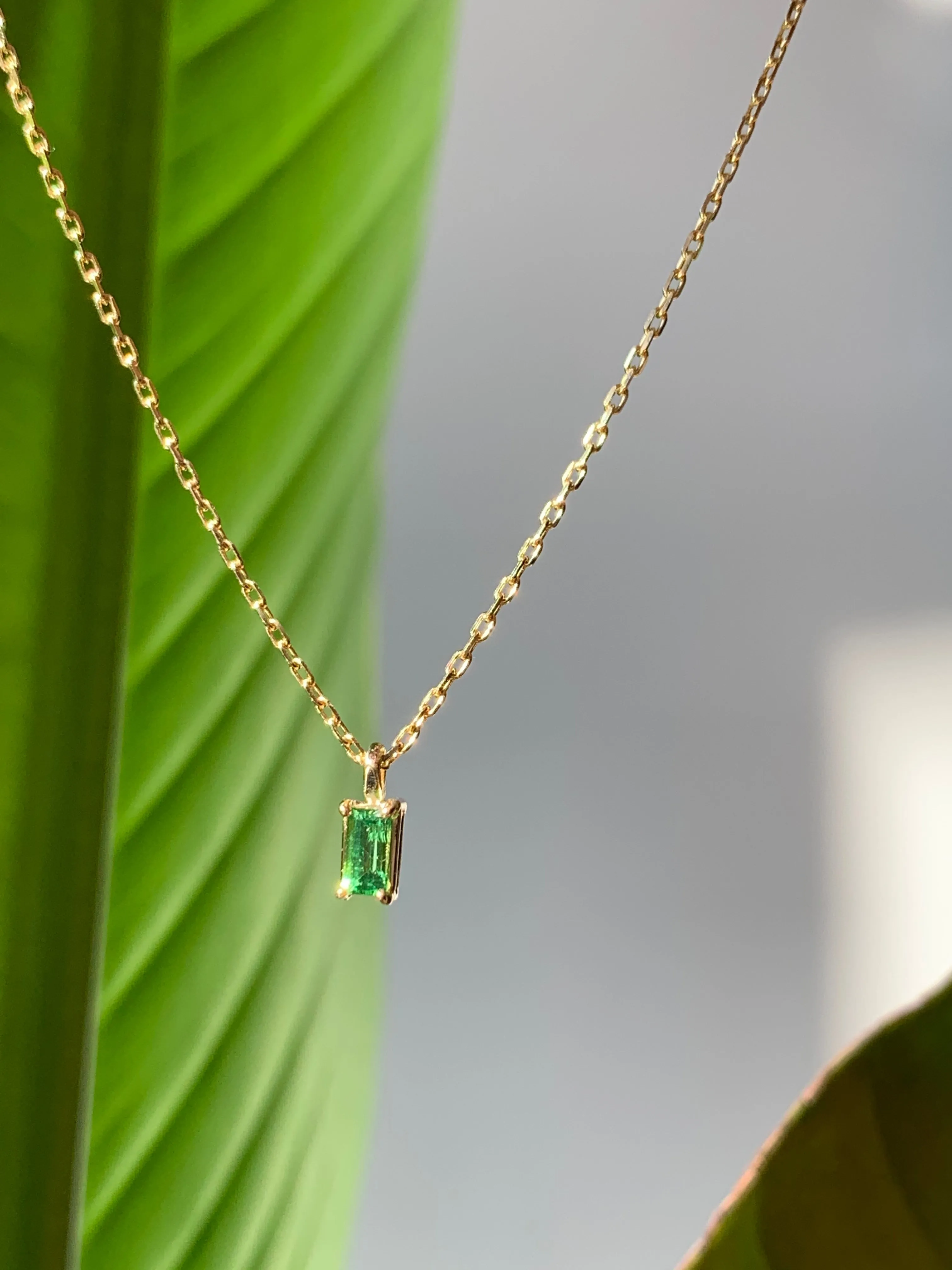 Tsavorite Baguette Cut Gem Necklace