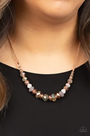 Turn Up the Tealights - Copper - Iridescent Pink, White, Champagne Bead Paparazzi Short Necklace