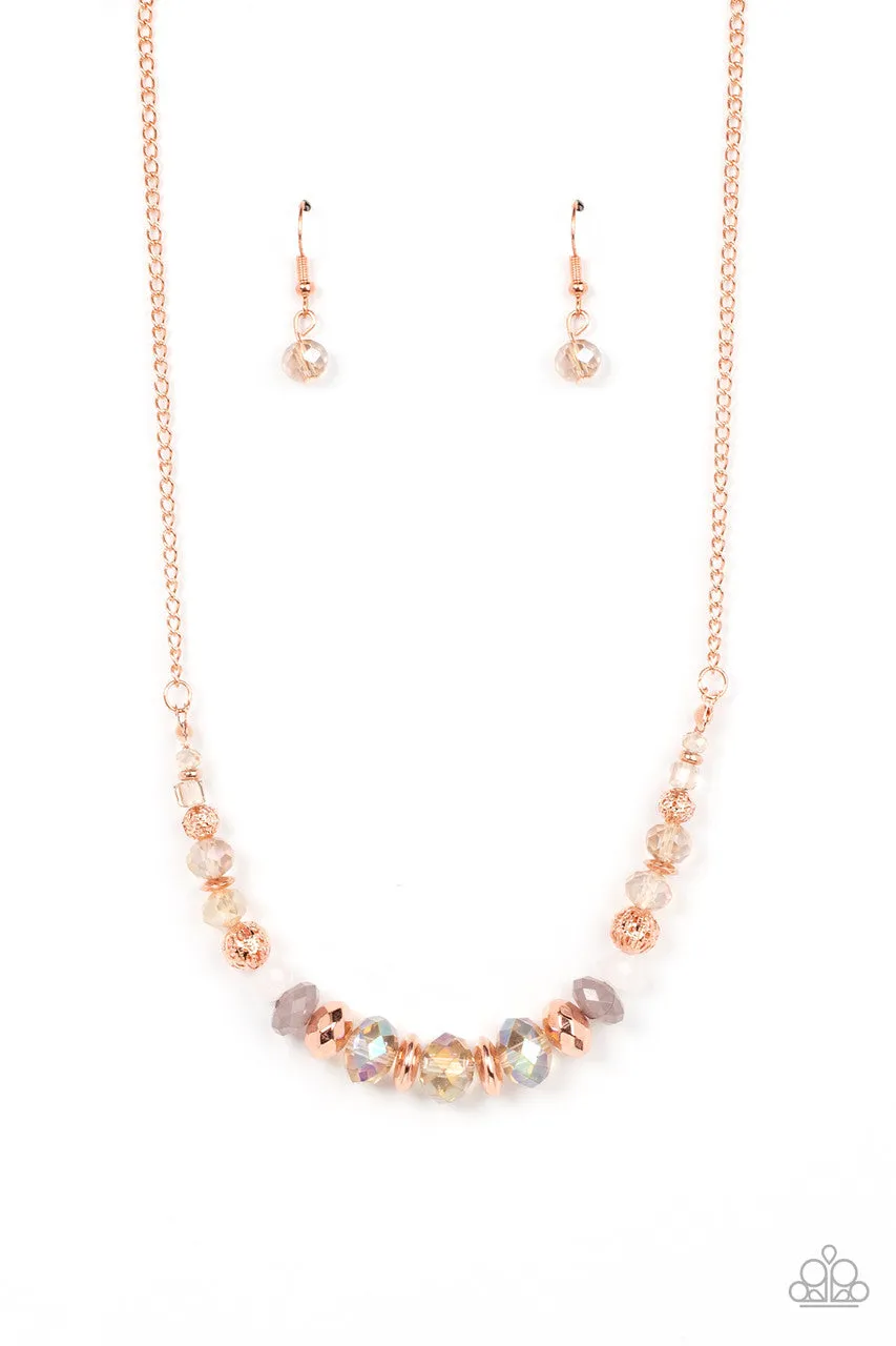 Turn Up the Tealights - Copper - Iridescent Pink, White, Champagne Bead Paparazzi Short Necklace