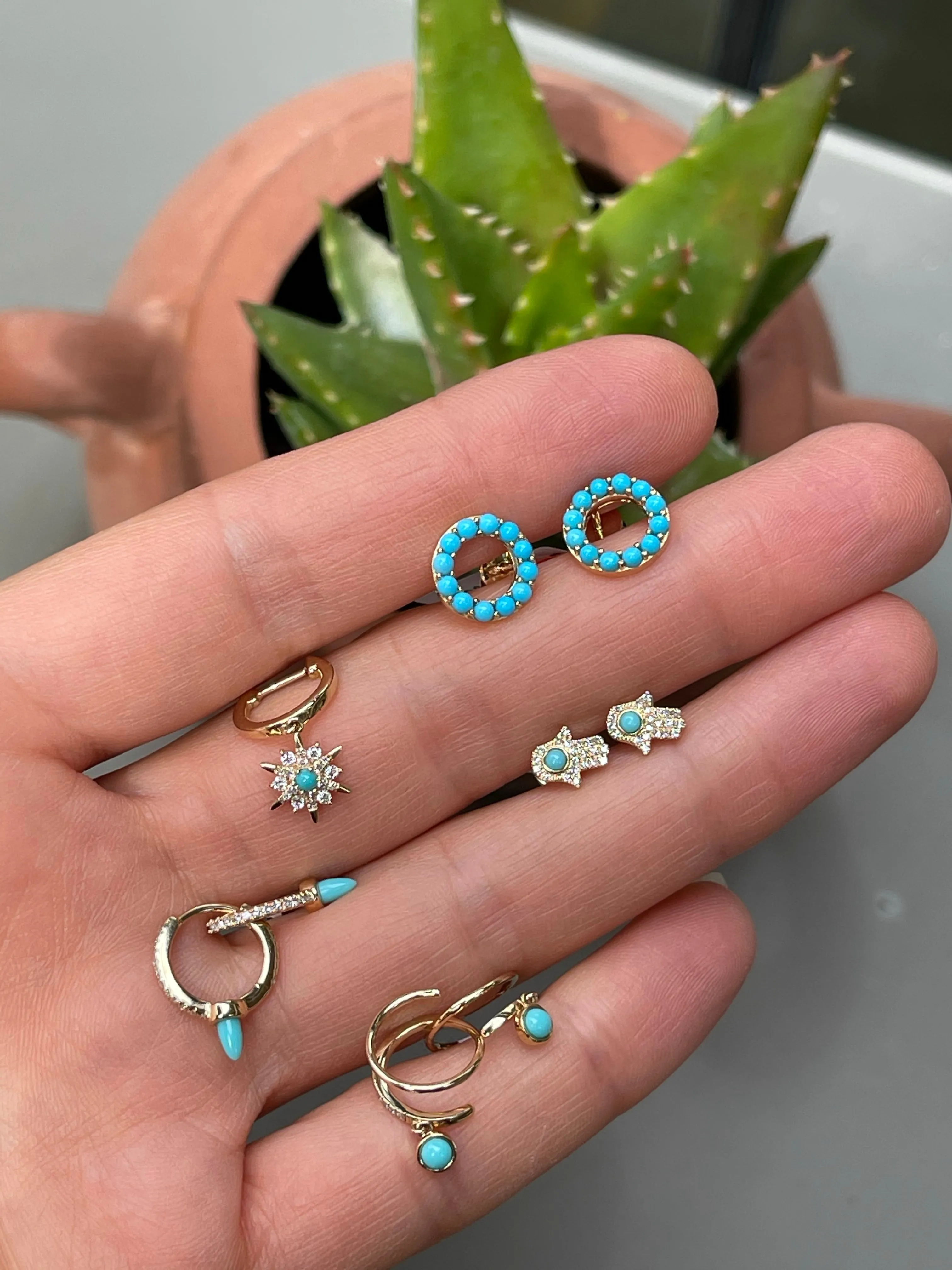 TWISTED SISTERS SPIRAL EARRINGS -TURQUOISE AND DIAMOND