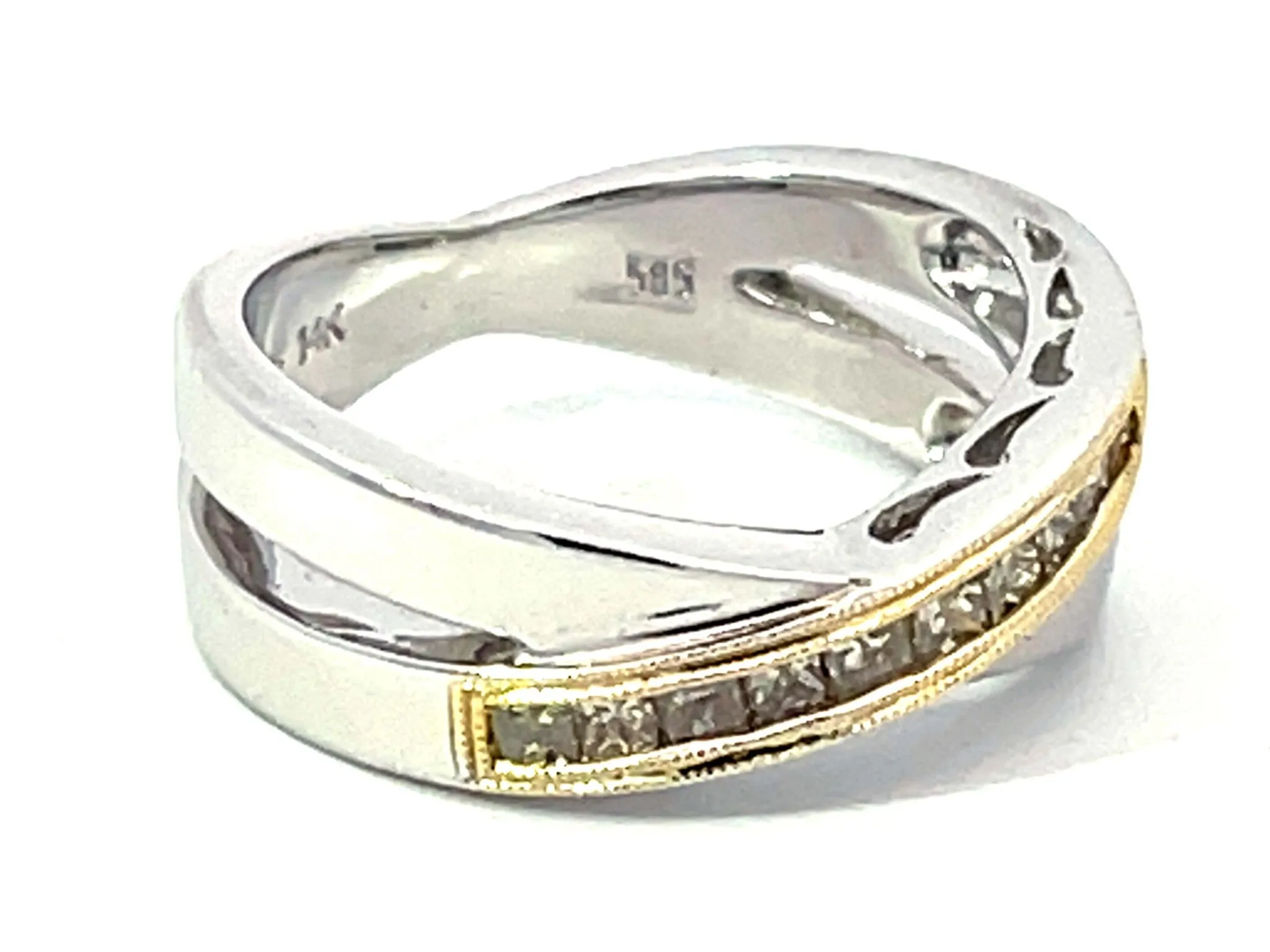 Two Tone Diamond Cross Band Ring in 14k White Gold